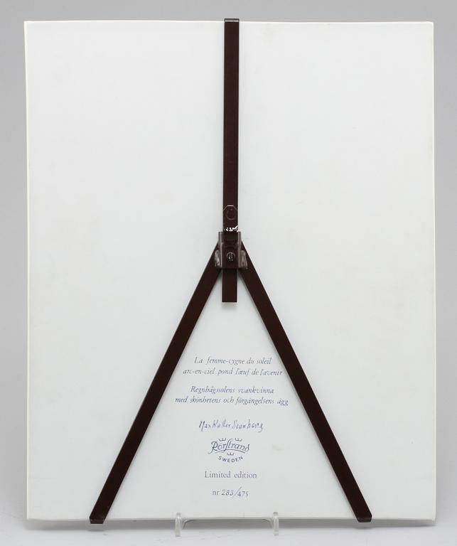 VÄGGPLAKETT, porslin, Max Walter Svanberg, numrerad 283/475, Rörstrand, 1900-talets andra hälft.