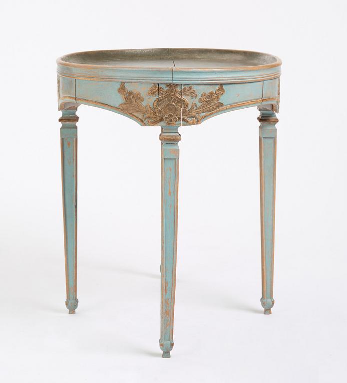 A blue painted Gustavian table, 18th century.