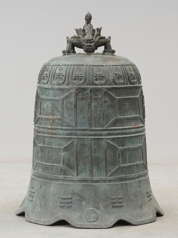 A large dated bronze Buddhist temple bell, Qing dynasty (1644-1912).