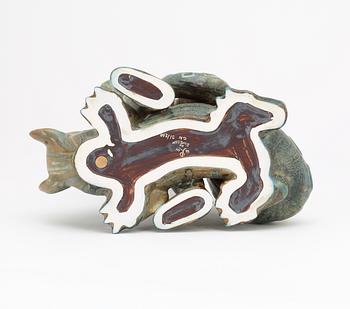 A Gunnar Nylund stoneware sculpture of S:t Michael and the dragon, Rörstrand.