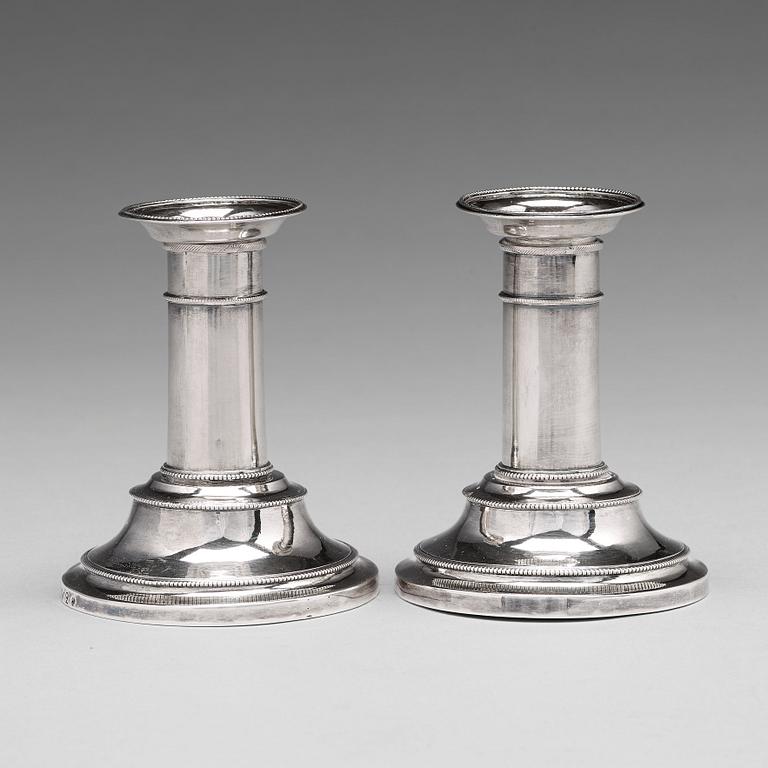 A pair of Swedish Gustavian silver candlesticks, marks of Sven Olson, Ängelholm 1803.