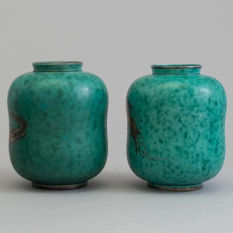 WILHELM KÅGE, two 'Argenta' stoneware vases from Gustavsberg.