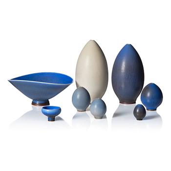 Berndt Friberg, a set of 5 stoneware vases and two bowls, Gustavsberg studio, Sweden 1962-65.