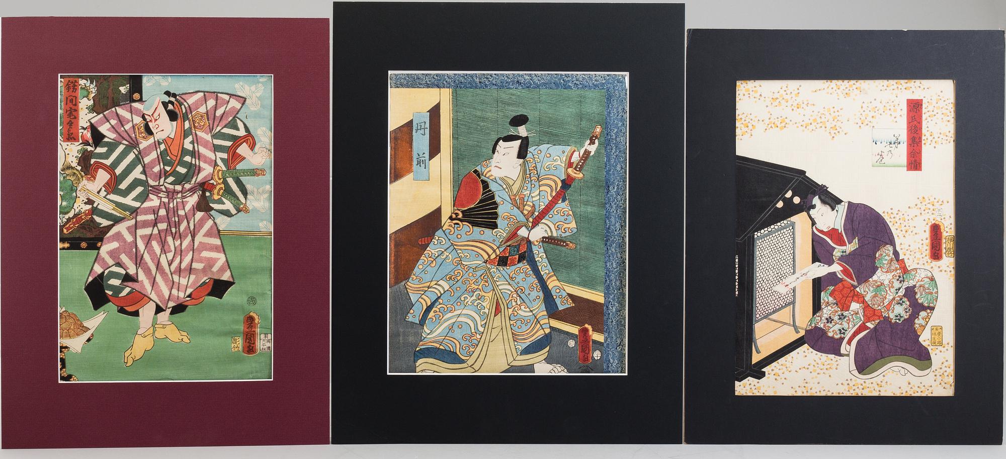 UTAGAWA KUNISADA (Toyokuni III)(1786-1864), three color woodblock print. Japan, 'Actors', 19th C.