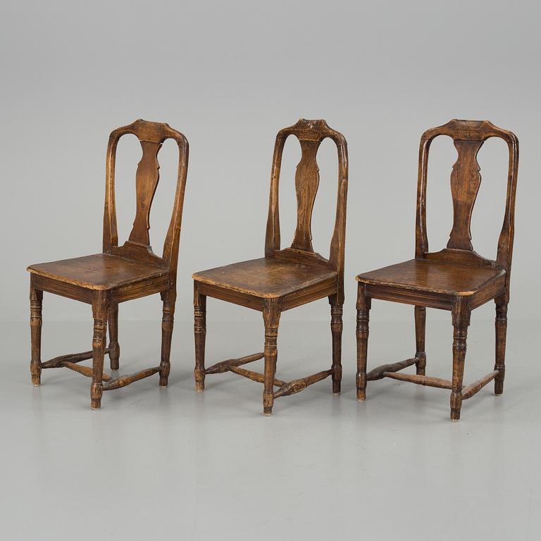 Three 18th century rococo chairs.