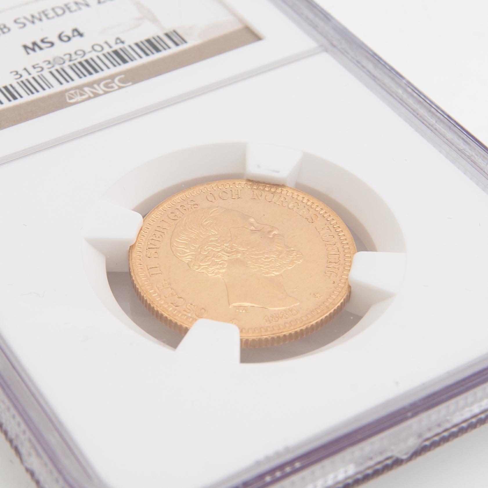 Guldmynt Sverige, Oscar II 20 kr, 1885.