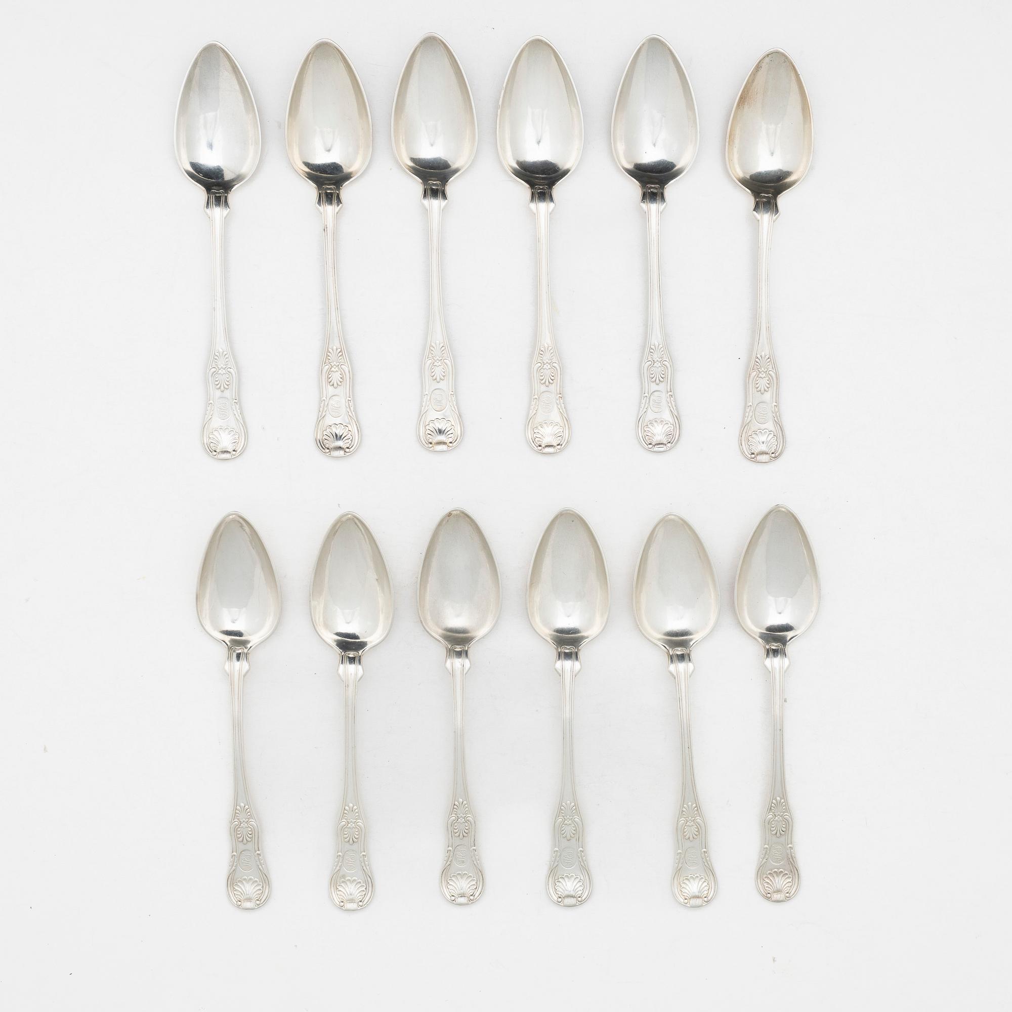 Petter Nordmark, skedar, 12 st, snäckmodell, Stockholm, 1834.