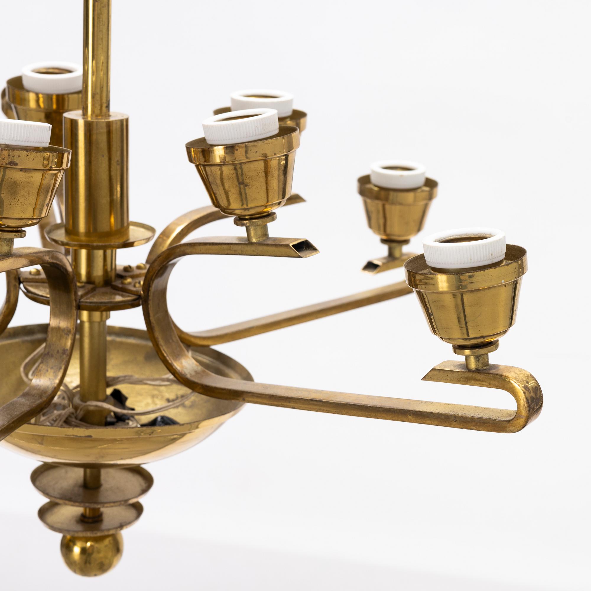 A ceiling brass lamp, ca 1930-/40's.