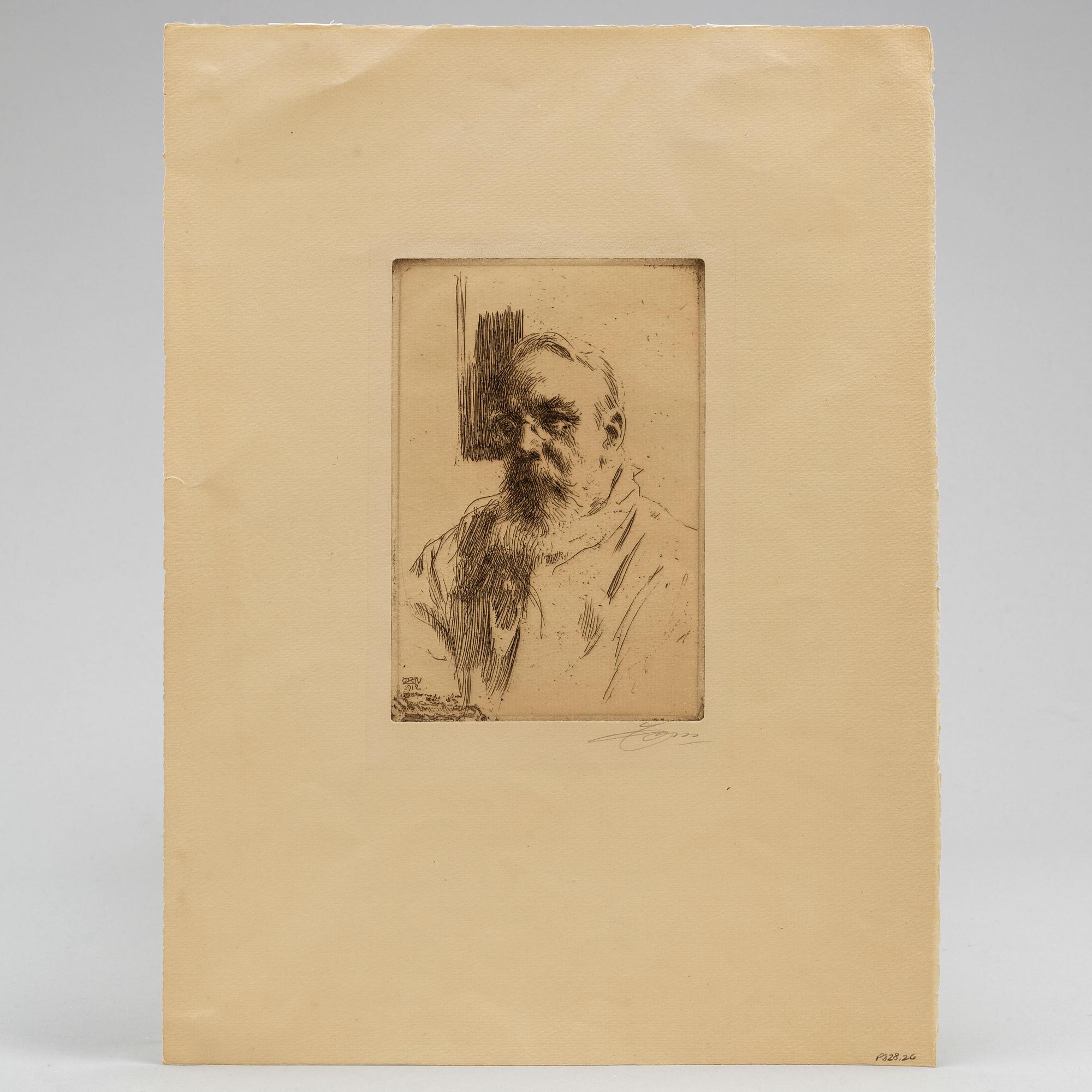 ANDERS ZORN, etching, 1912, III state of III, signed in pencil.