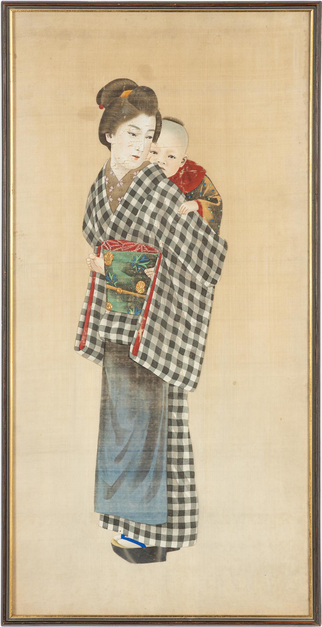 Målningar, ett par, på siden. Okänd konstnär, Japan, Meijiperioden.