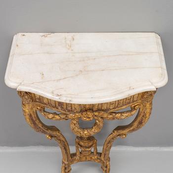 A presumably Danish Louis XVI giltwood and marble console table, late 18th century.