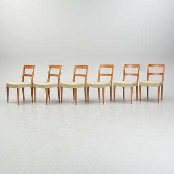 A set of six oak chairs decorated with walnut veneer and inlay, Mobilia Malmö.