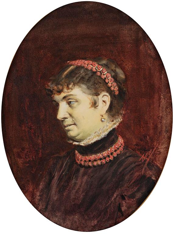 Anders Zorn, Portrait of Mrs. Veronica Heiss with a hair ornament and a necklace of corals.