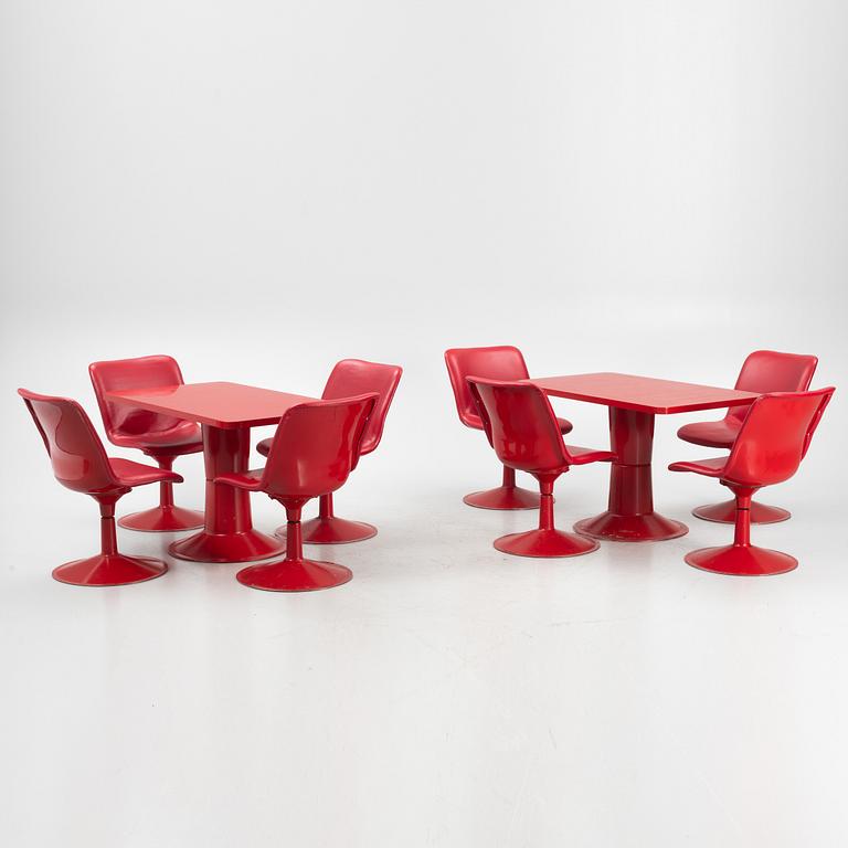 Yrjö Kukkapuro, two 'Saturnus' tables and eight chairs, Haimi, Finland, 1970's.