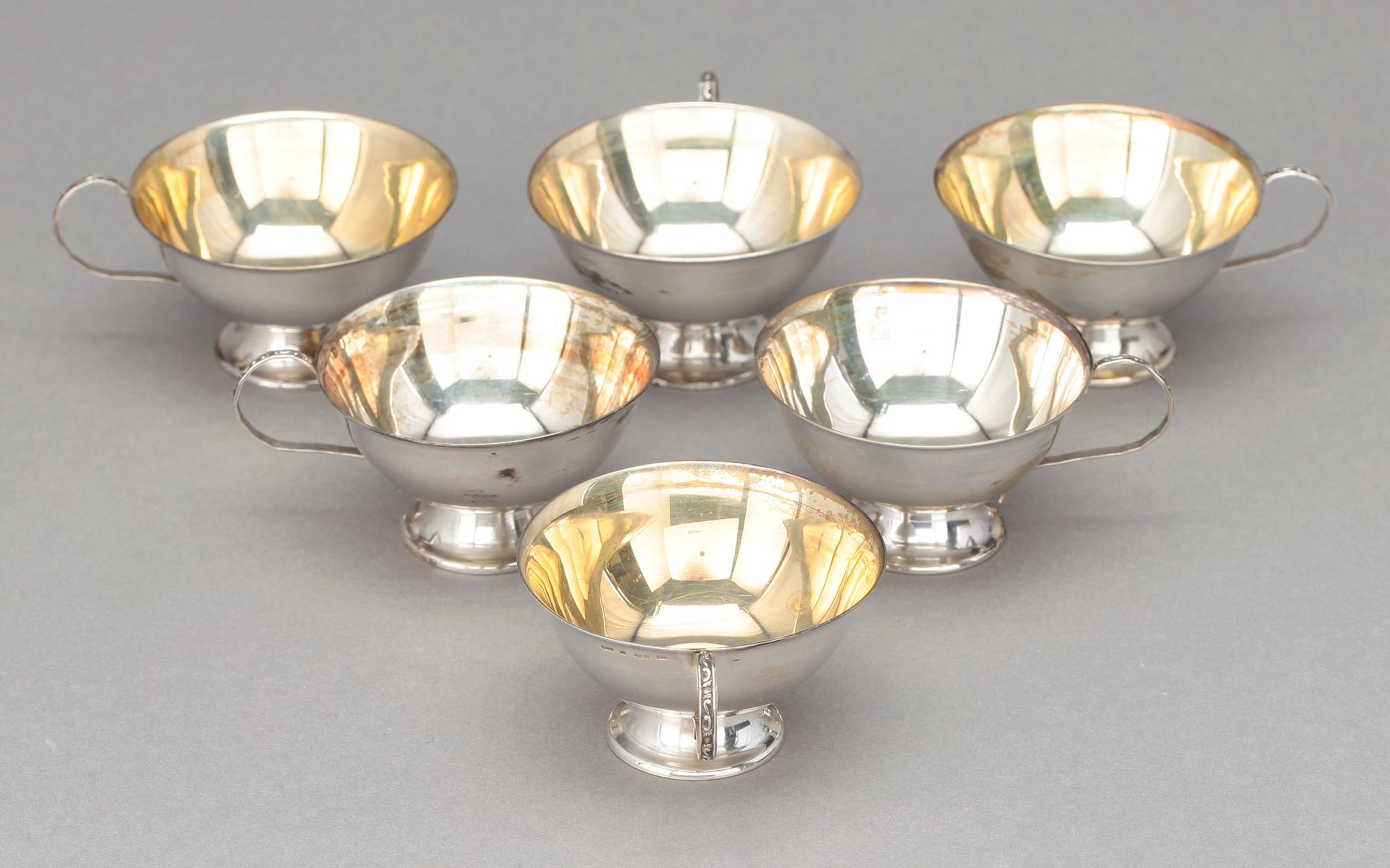 PUNSCHKOPPAR, 6 st, silver, Stockholm 1956. Vikt 226 gram.