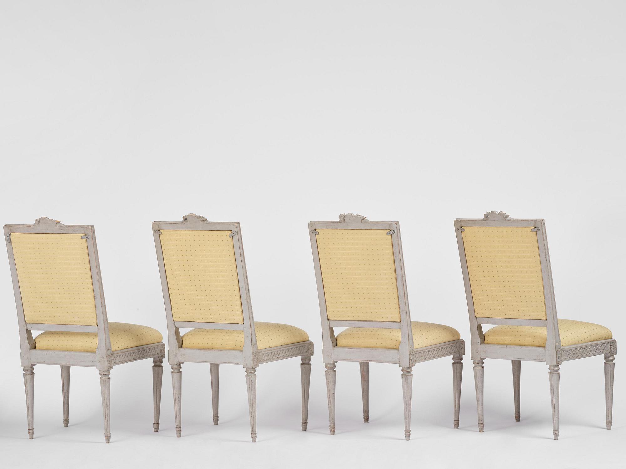 A set of four Gustavian chairs, Stockholm, late 18th century.