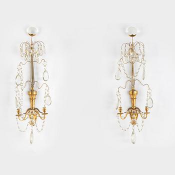 Vägglystrar, ett par, gustaviansk stil, 1800-tal.