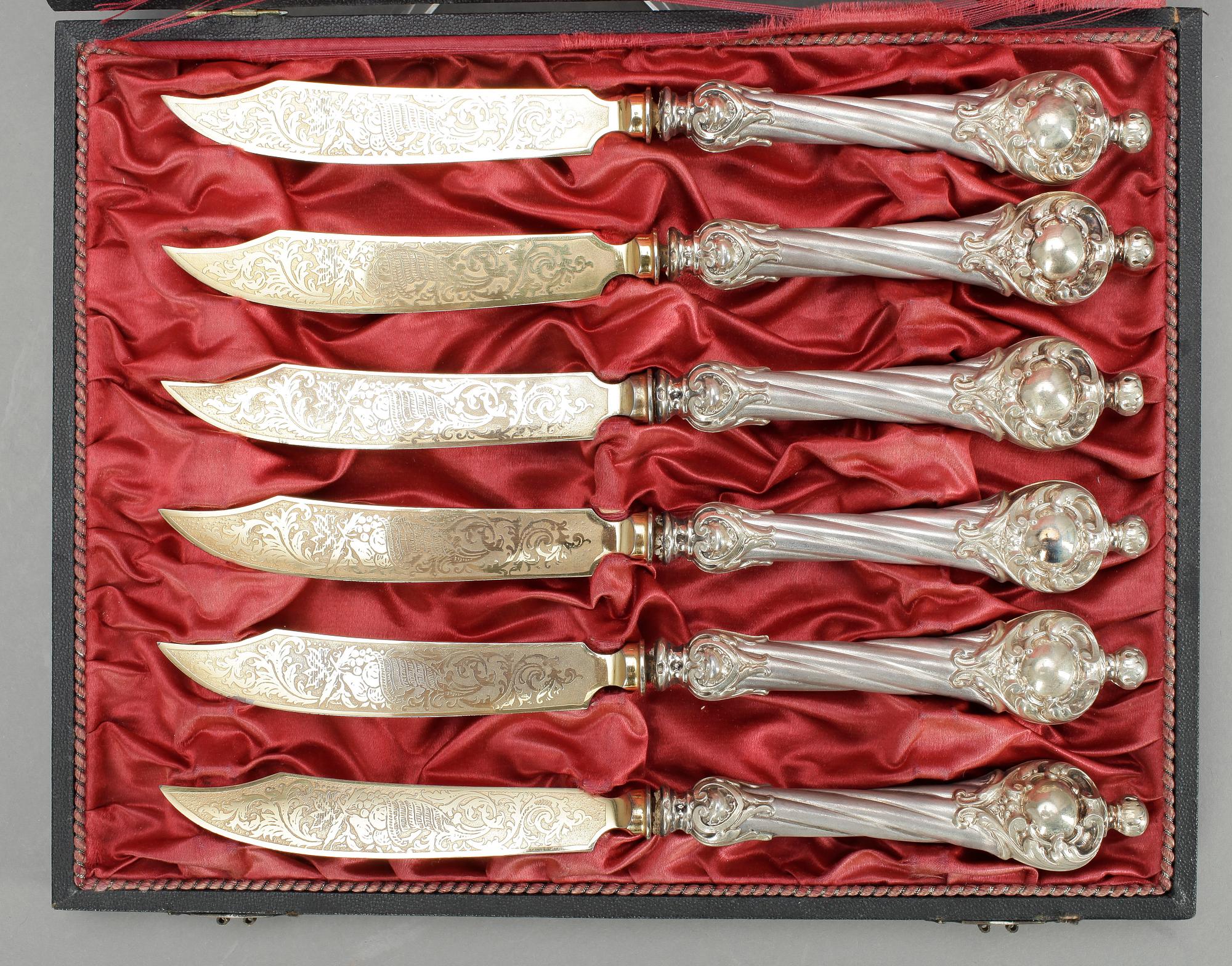FRUKTKNIVAR, 6 st, silver, svenska importstämplar, kring sekelskiftet 1900.