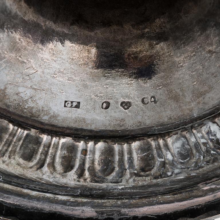 A 19th-century lidded silver sugar bowl, maker's mark of Gustaf Folcker, Stockholm 1833.