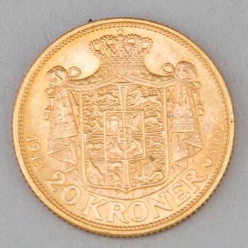 GULDMYNT, 20 kr, Christian X, Danmark, 1914.