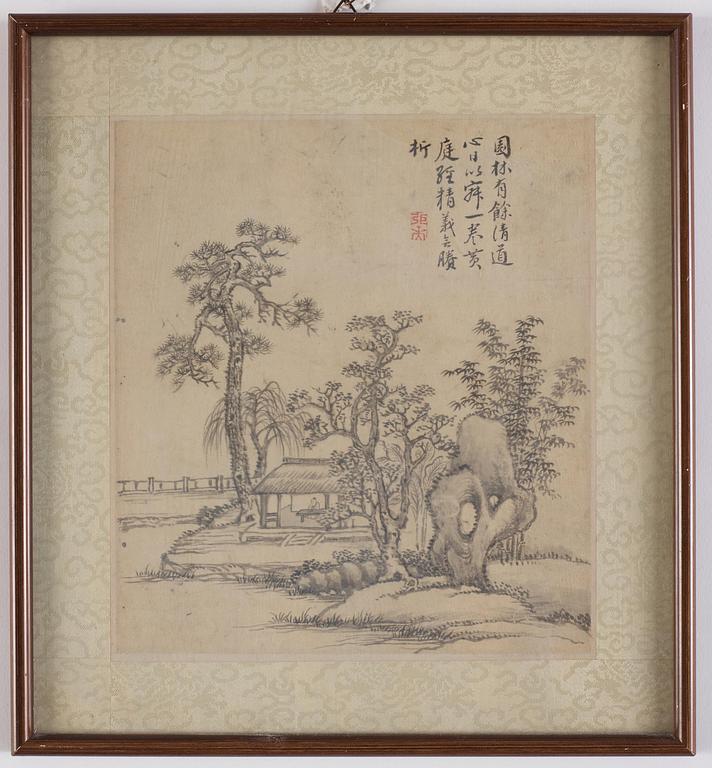 Zhang Geng (1685-1760), albumblad, nio stycken, akvarell och tusch på papper. Qingdynastin, daterad 1728.