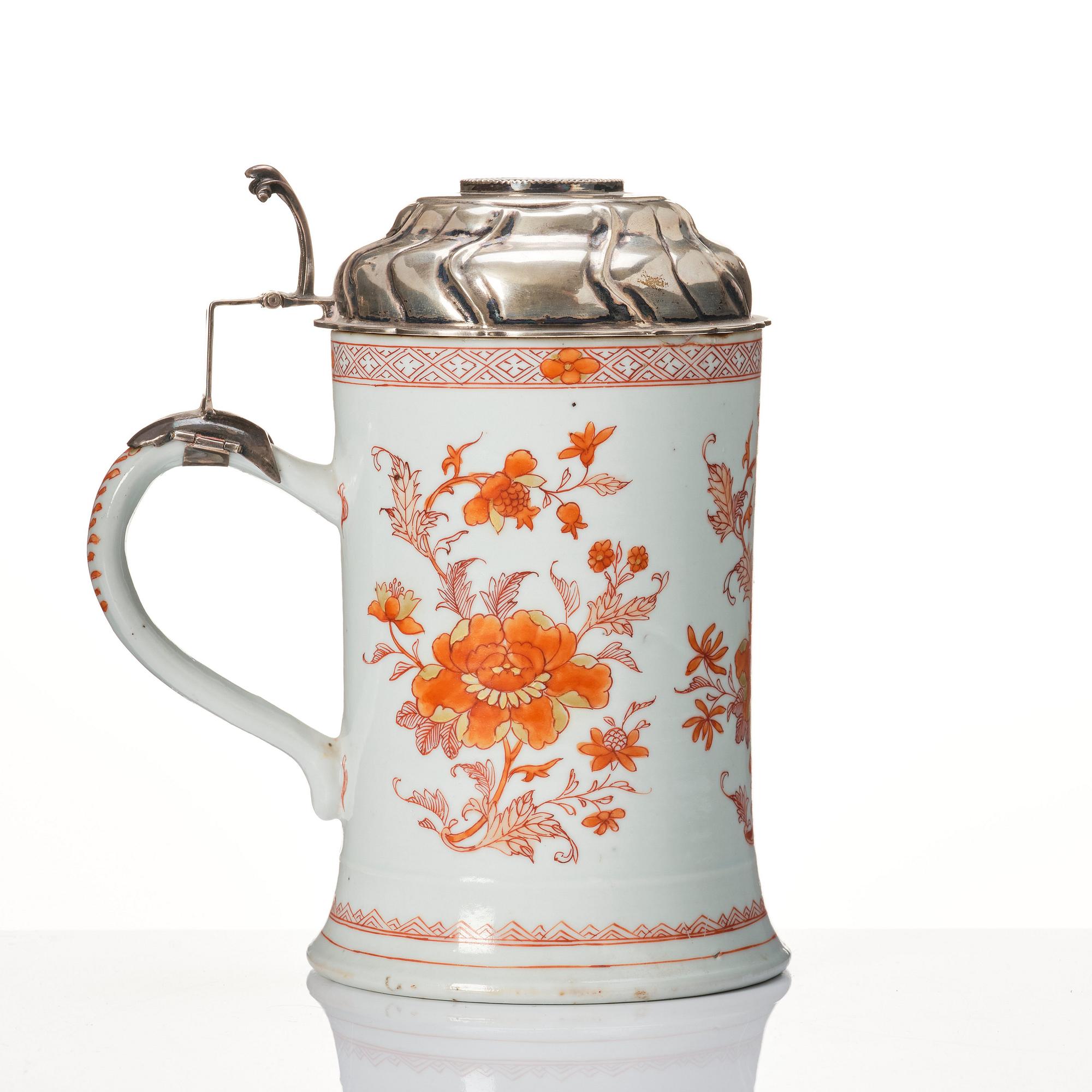 A silver mounted tankard, Qing dynasty, Kangxi (1662-1722).