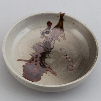 Claes Thell, two vases and a dish, glazed stoneware, signed.