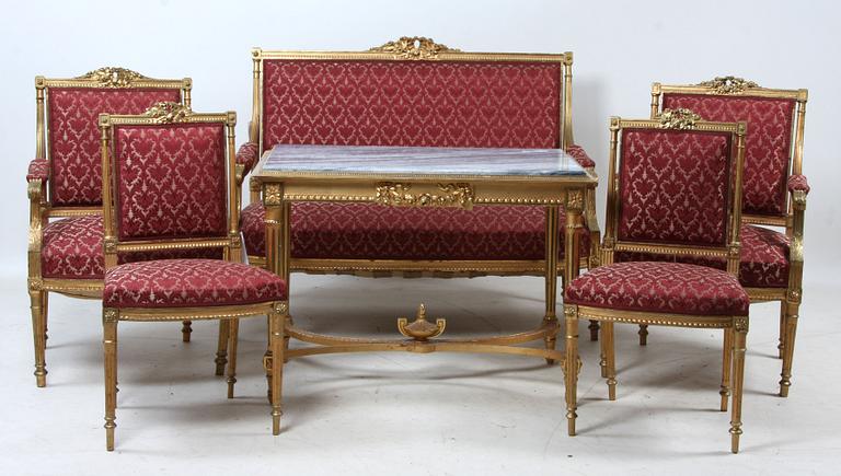 SALONGSGRUPP, 10 delar, Louis XVI-stil, 1900-tal.