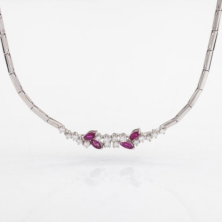 Bucherer, necklace, 18K white gold with brilliant-cut diamonds ca 1.60 ct in total and rubies.