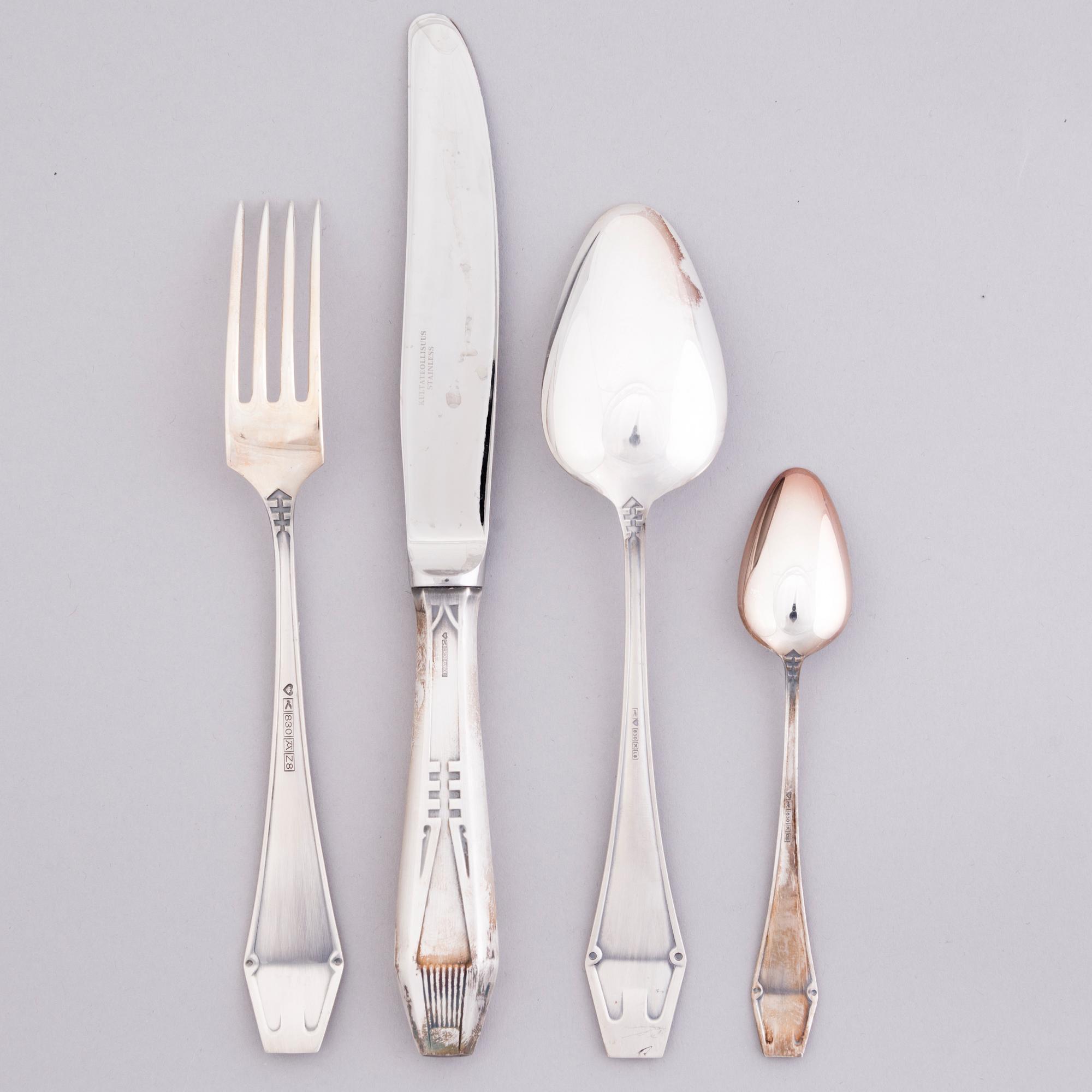 A 36-piece set of silver cutlery, Suomi series, Kultateollisuus oy, Turku, Finland 1988-2001.