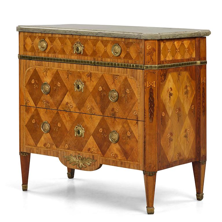A Gustavian marquetry commode by J. Hultsten (master in Stockholm 1773-94).