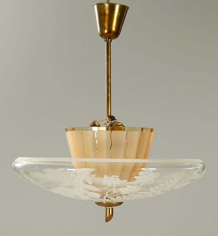 TAKLAMPA, glas, sign Glössner & Co- 47 dek. Hegewald.