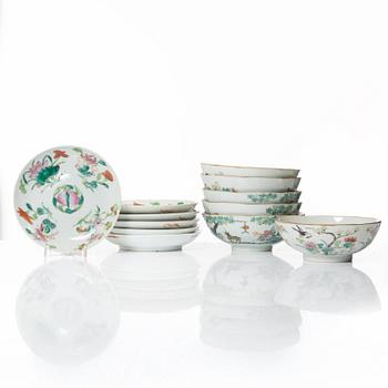 A group of six Chinese porcealin bowls and six dishes, late Qing dynasty / 20th century.
