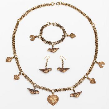 A bronze necklace, bracelet and earrings "Treasure collier/collection". Kalevala Koru, Helsinki.