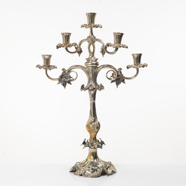 Candelabrum, nickel silver, Rococo style, circa 1900.