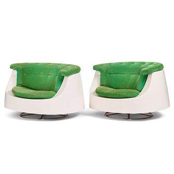 54. Gillis Lundgren, a pair of 'Sirius' swivel base easy chairs, IKEA, Sweden, 1970s.