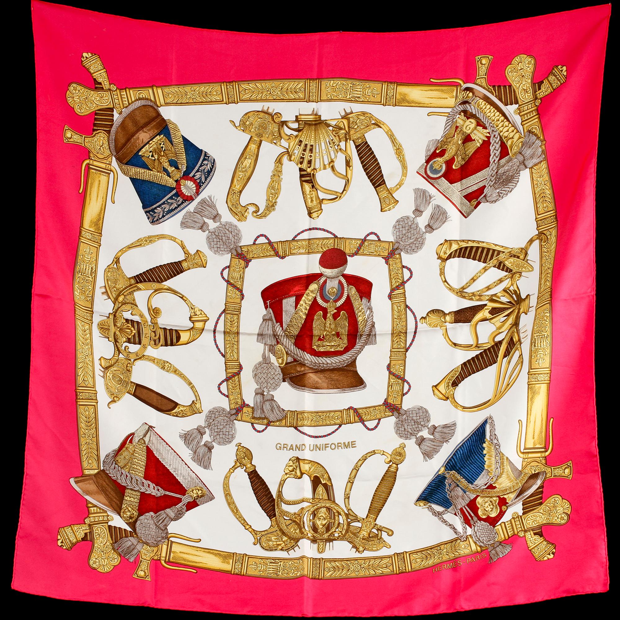 SCARF, siden, "Grand Uniforme", design Joachim Metz, Hermès, Paris, 1900-talets fjärde kvartal.