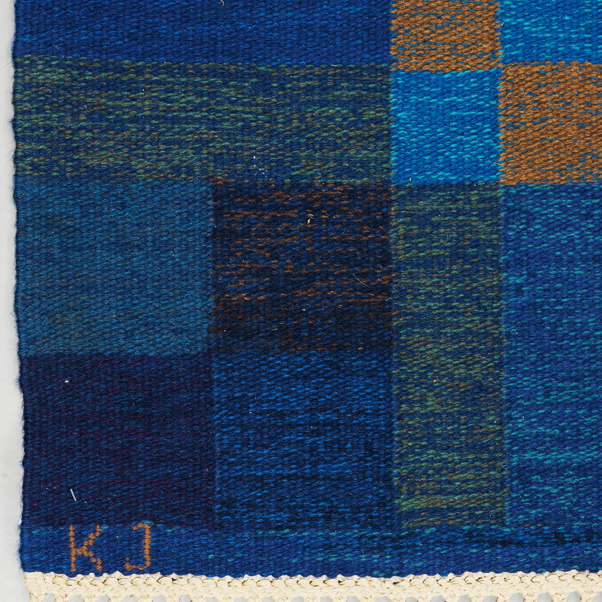 KARIN JÖNSSON, A CARPET, flat weave, 204 x 198 cm, signed KJ KH (Karin Jönsson, Klockargårdens.