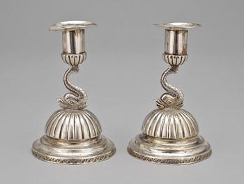 LJUSSTAKAR, ett par, silver, empire, troligen Johan Wahlström, Jönköping, 1831.