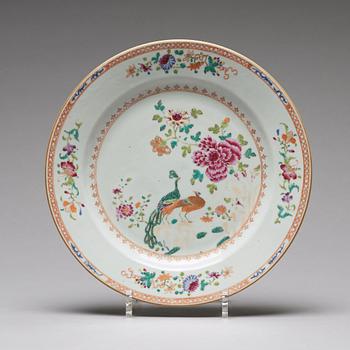 Two round famille rose 'double peacock' serving dishes, Qing dynasty, Qianlong (1736-95).