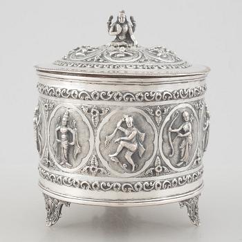 A silver bowl with lid, from possibly India/ Sri Lanka, 20th century.