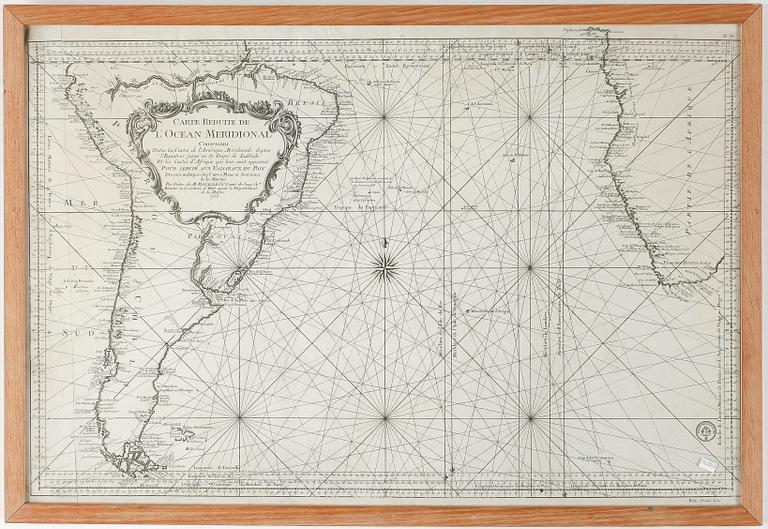 SJÖKORT, över Sydafrika, daterad 1753.