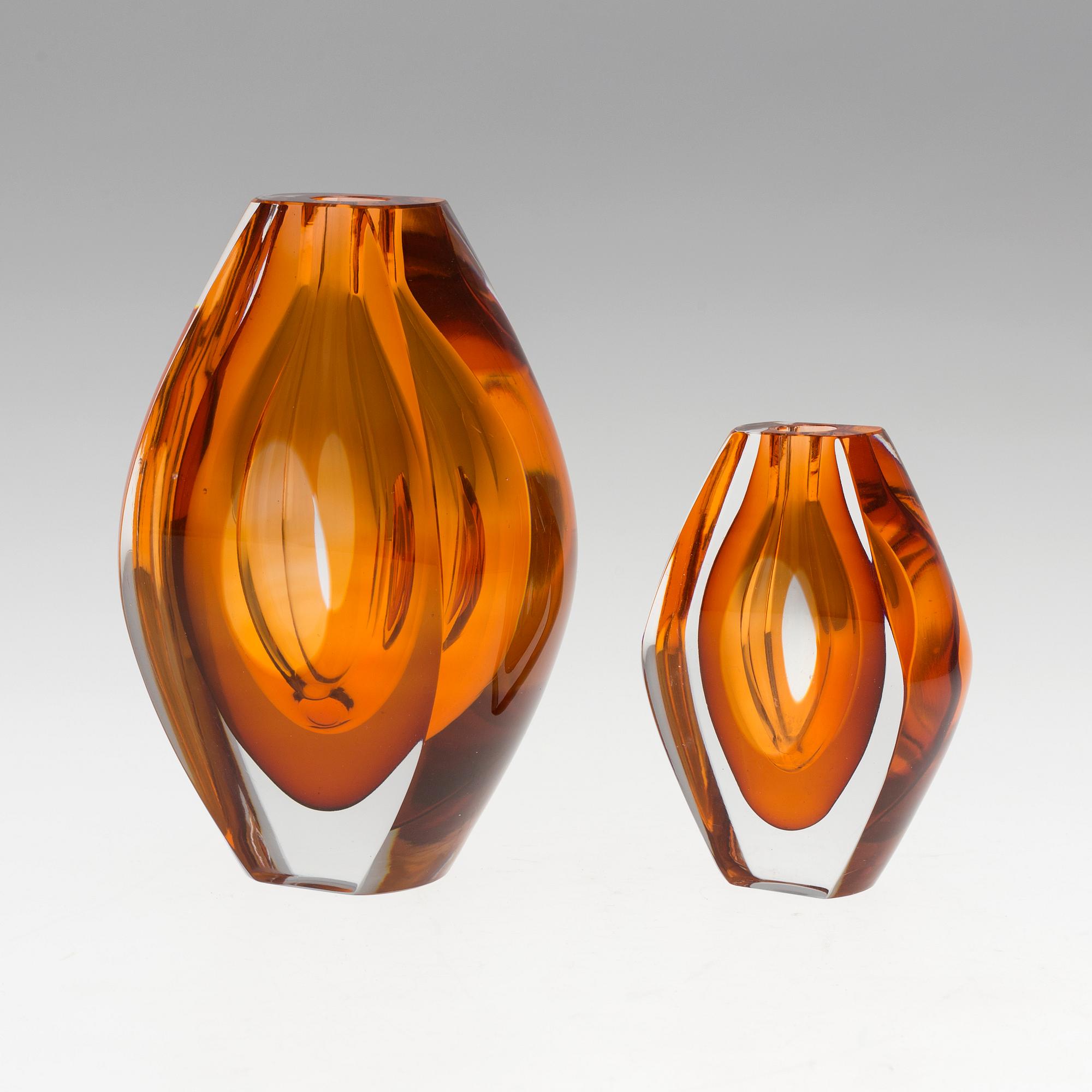 MONA MORALES-SCHILDT, 2 "Ventana" vases for Kosta glassworks, 1960´s.