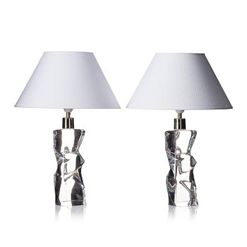 Olle Alberius, a pair of table lamps model "AD 2214", Orrefors, 1960s-70s.