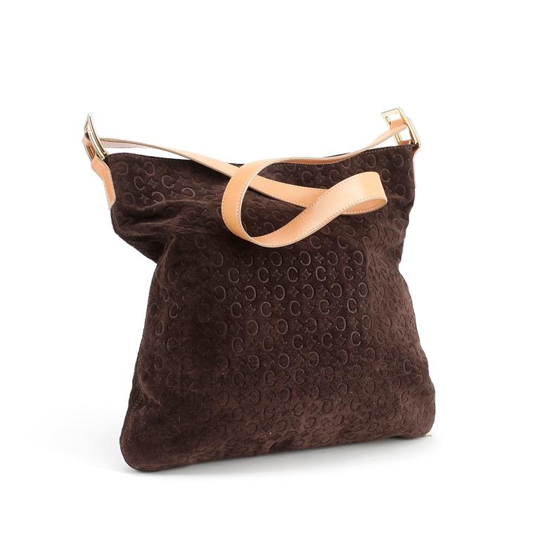 CELINE, a brown suede shoulder bag.