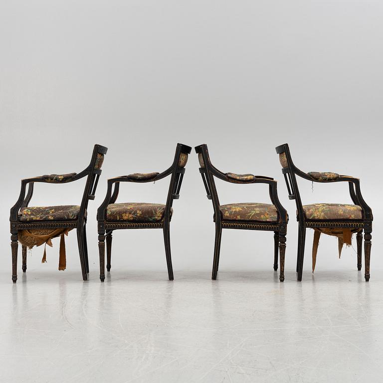 A set of four late Gustavian open armchairs by N. Thorsson (1779-1848).