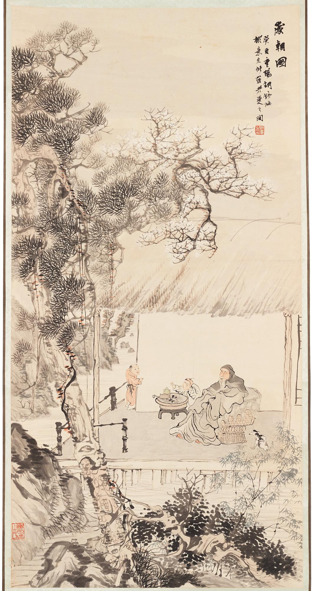 A scroll painting, ink an colour on paper, Hu Tiemei (1848-1899).