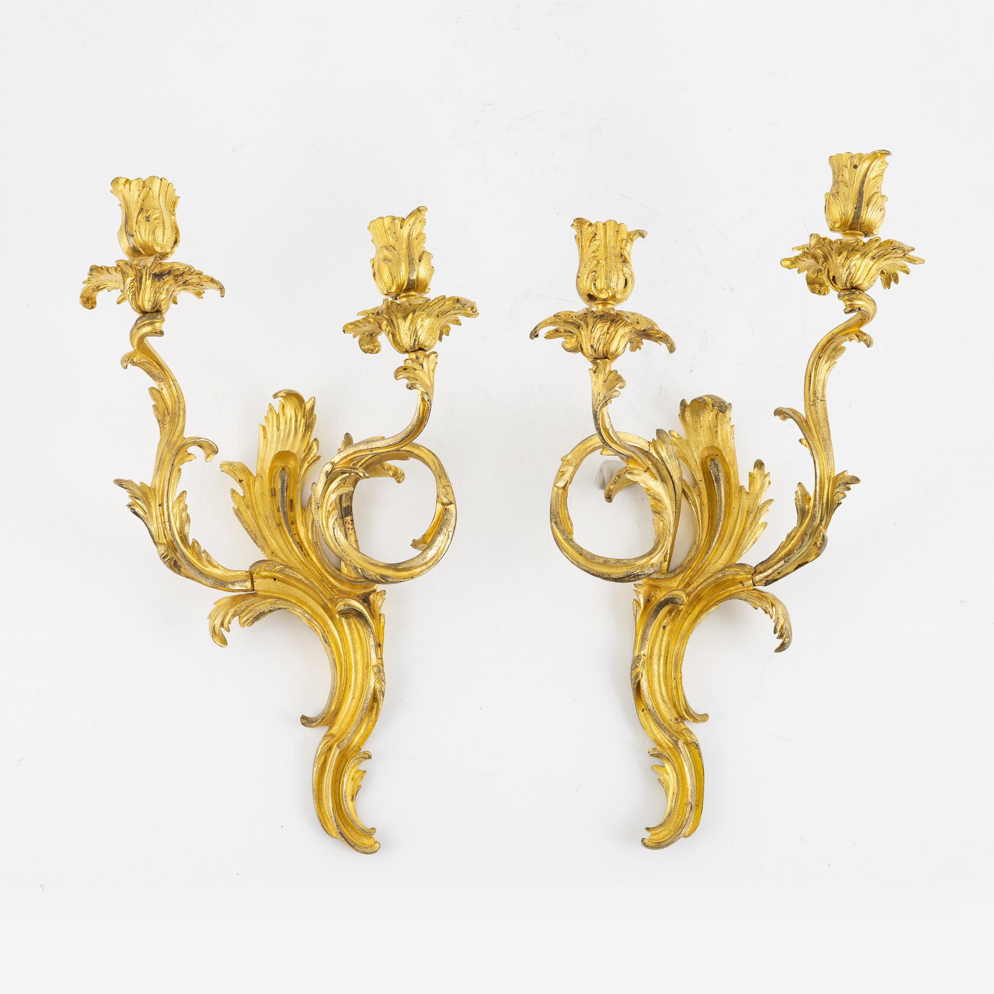 A pair of French Louis XV style two-branch appliques, 19th century.