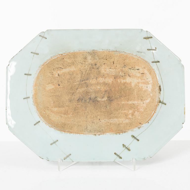 A group of three Chinese blue and white porcelain serving dishes and five dessert plates, Qing dynasty, Qianlong(1736-95.