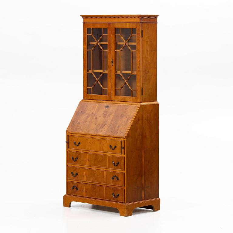 Slant-front secrétaire with glazed cabinet section, 20th century.